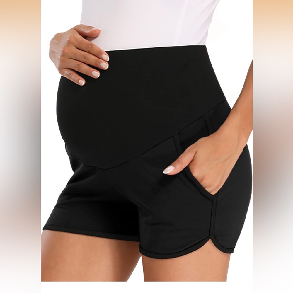 High Waist Black Maternity Shorts